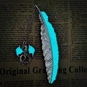 Glow in the Dark Dragon Themed Feather Bookmark